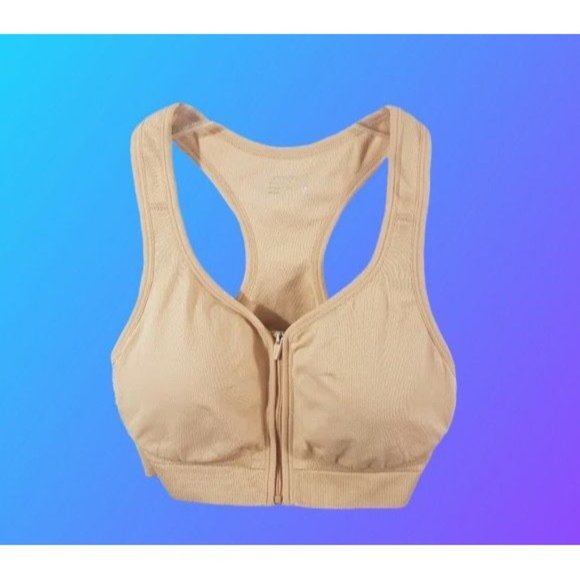 Jockey Sport Zip Front Seam Free Sports Bra 8856 SMALL NUDE NWT - Picture 4 of 4